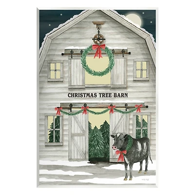 Stupell Industries Christmas Tree Barn Rural Countryside Wall Plaque Art
