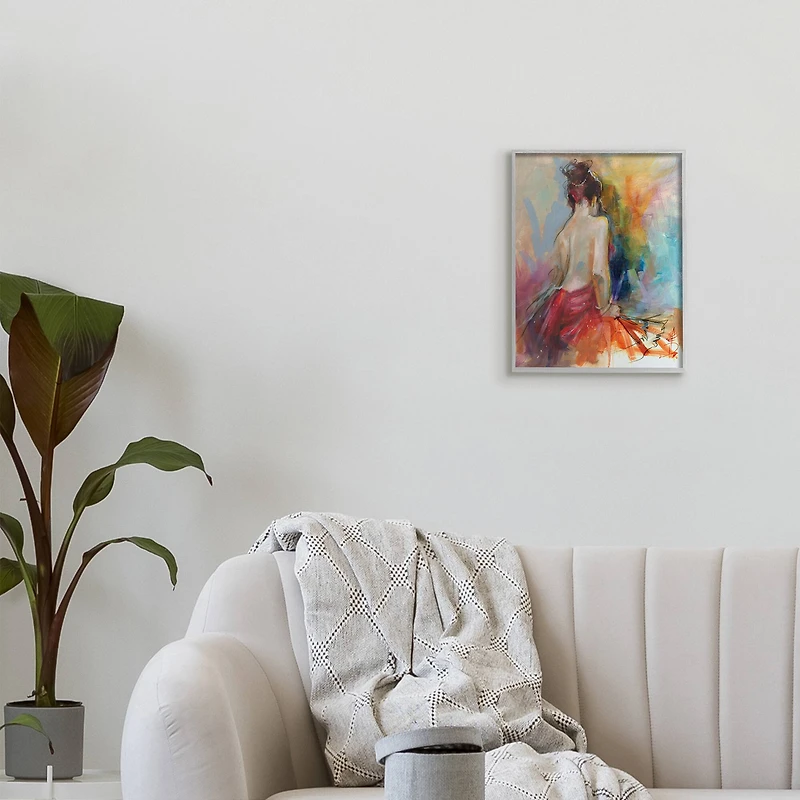 Stupell Industries Contemporary Female Pose Energetic Brush Strokes in Gray Frame Wall Art