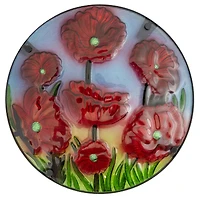 19" Red Floral Poppies Glass Patio Side Table