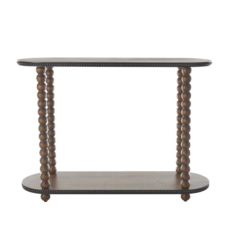 47" Brown Wood Oval Spindle 1-Shelf Living Room Console Table with Beaded Edges