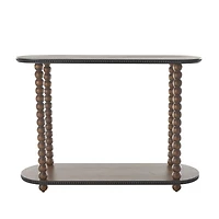 47" Brown Wood Oval Spindle 1-Shelf Living Room Console Table with Beaded Edges