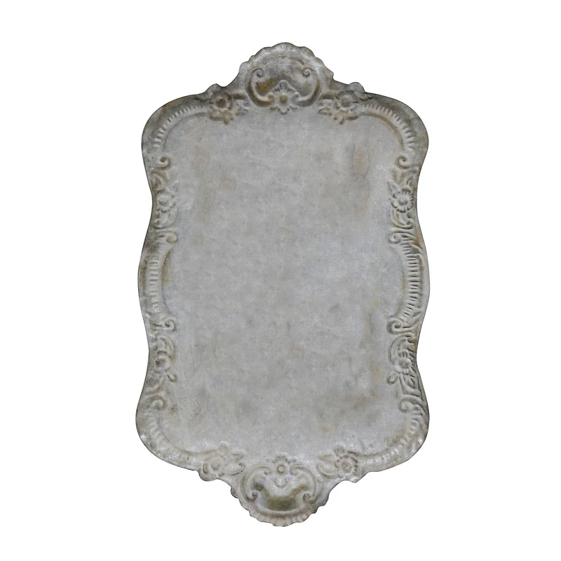 Hello Honey® 18" Decorative Distressed Gray Metal Tray