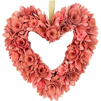 14" Salmon Pink Valentine's Day Wooden Floral Heart Wreath