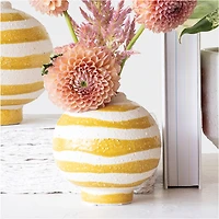 Hello Honey® 4.5" Yellow & White Striped Stoneware Vase with Sphere Shape & Footed Base