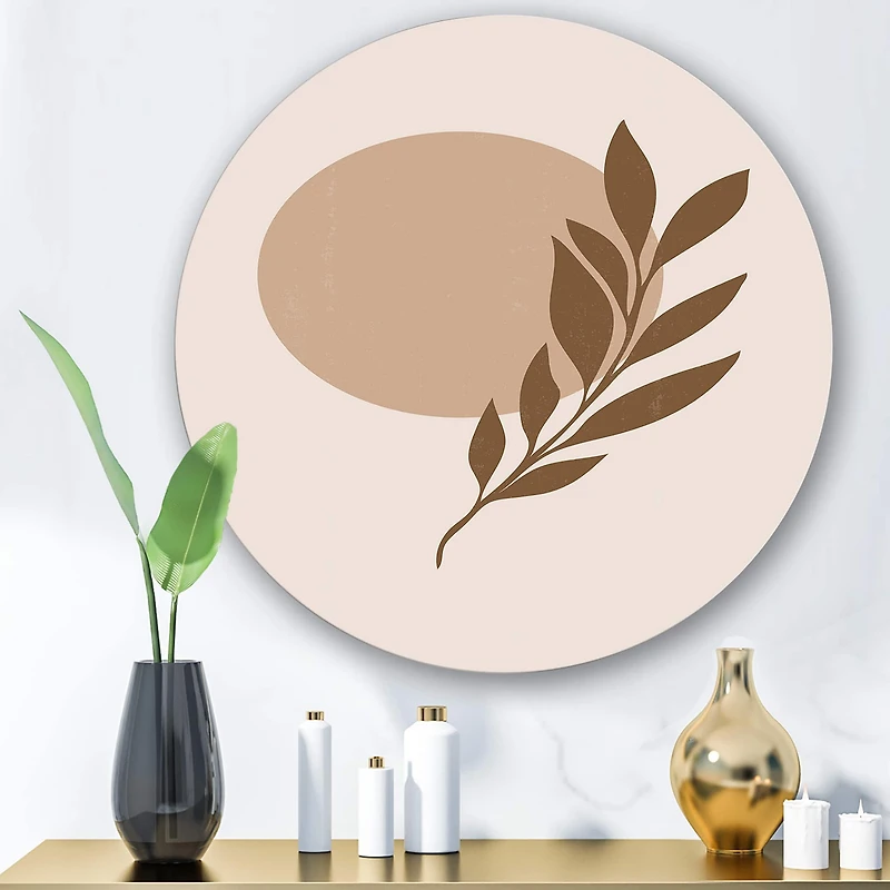 Designart - Abstract Terracotta Sun & Moon With Tropical Leaf