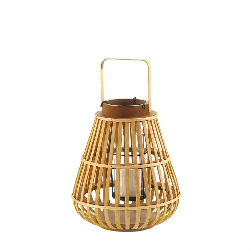 11" Slat Wood Candle Holder Lantern