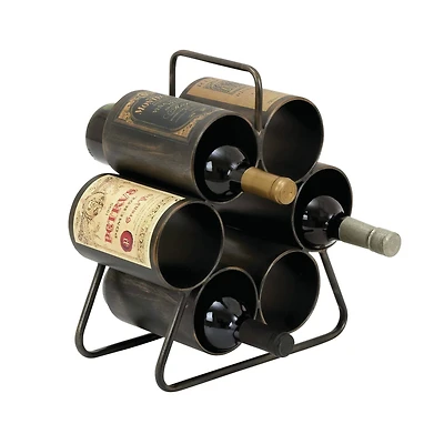 14" Black Metal Industrial Wine Holder Rack