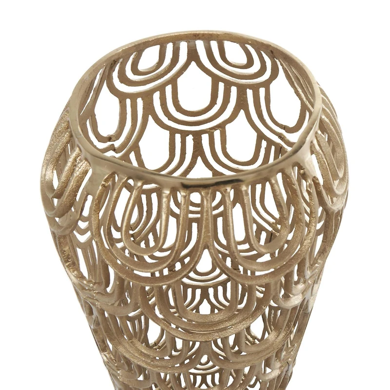 35" Gold Art Deco Arches Aluminum Vase