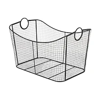 30.25" Black Metal Open Frame Wire Grid Storage Basket with Curved Sides & Ring Handles