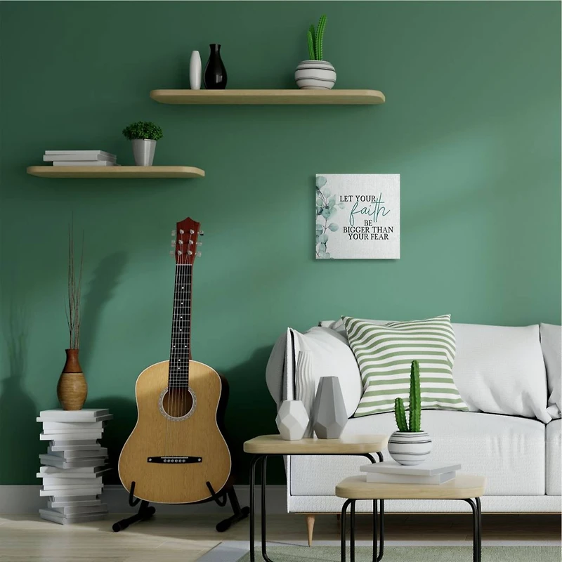 Stupell Industries Faith Bigger Than Fear Spiritual Quote Plant Greenery Canvas Wall Art