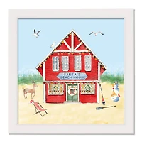 18" Santa's Beach House Christmas White Framed Wall Canvas
