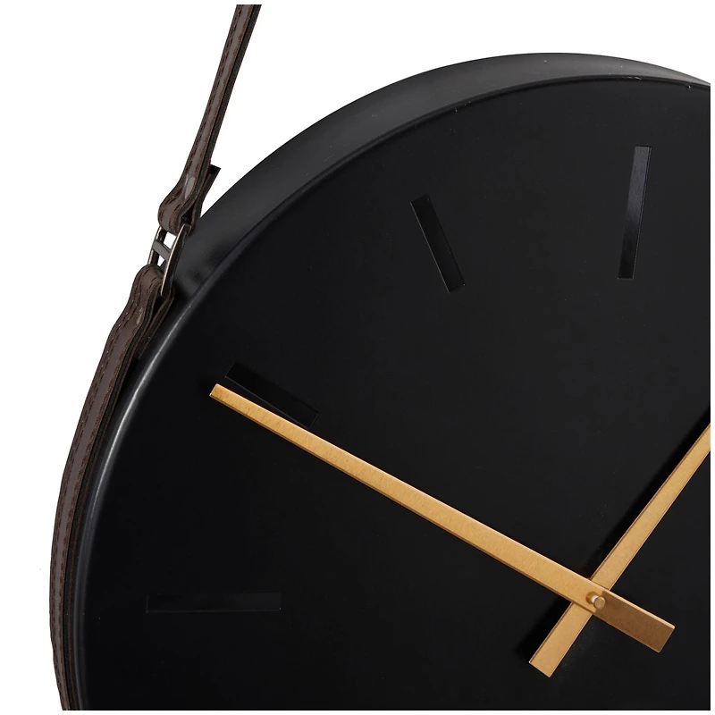 27" Black Stainless Steel Wall Clock with Leather Hanging Straps