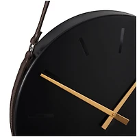 27" Black Stainless Steel Wall Clock with Leather Hanging Straps