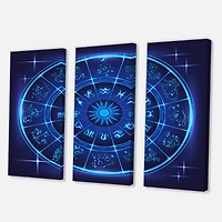 Designart - Neon Deep Blue Horoscope Circle With Zodiac Signs