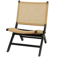 34" Black Wood Handmade Woven  Folding Chair