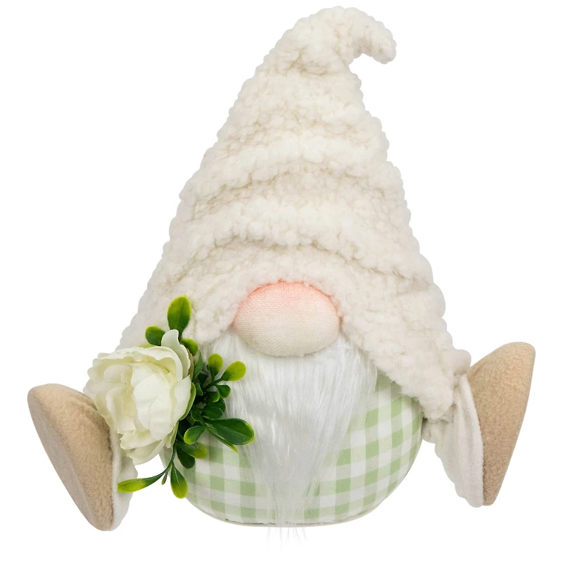 10.5" Plush Sitting Gnome with Flower Spring Figurine