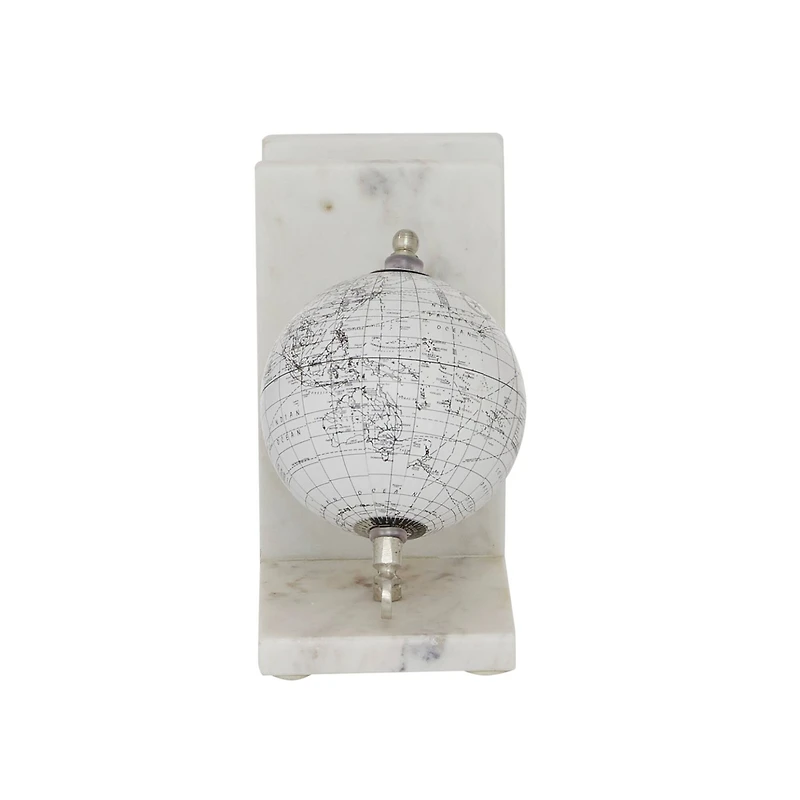 White Stone Contemporary Globe Bookends Set