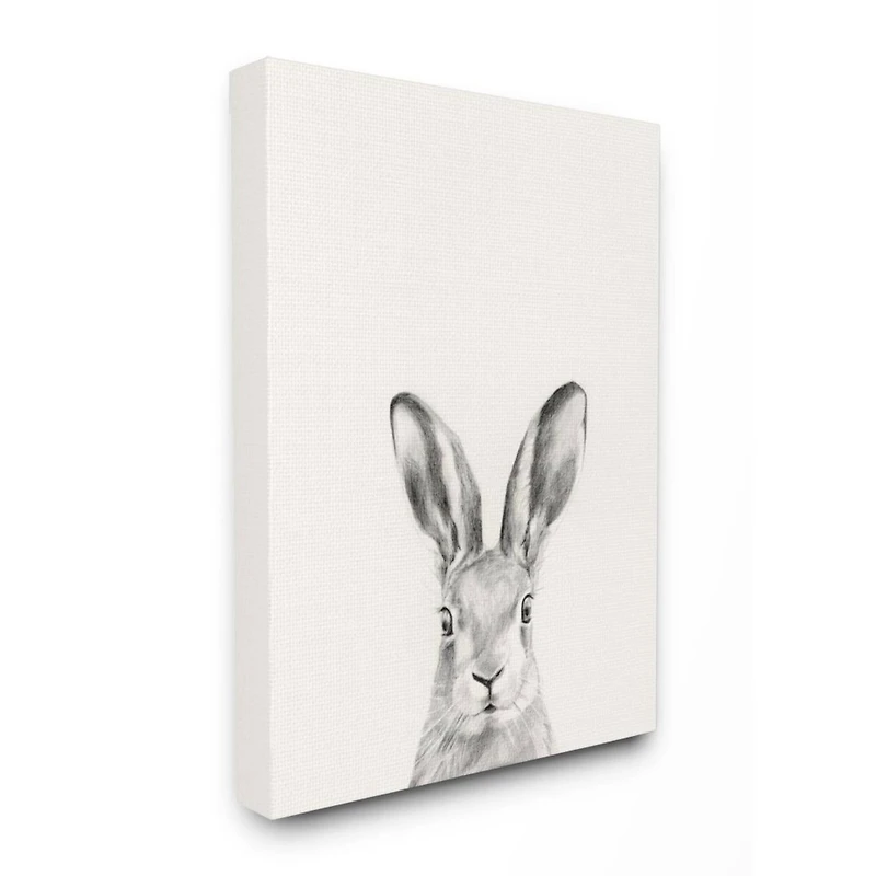 Stupell Industries Bunny Rabbit Portrait Grey Drawing Design Canvas Wall Art
