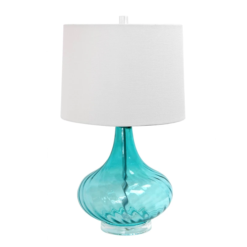 Elegant Designs Light Blue Glass Table Lamp with Fabric Shade