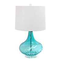 Elegant Designs Light Blue Glass Table Lamp with Fabric Shade