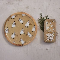 Hello Honey® 11.7" Round Snowman Enameled Mango Wood Tray