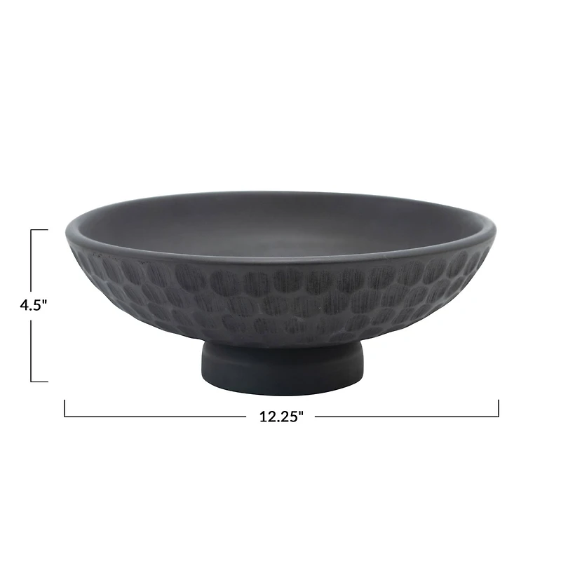 Hello Honey® 12" Black Modern Wood Footed Serving Bowl with Carved Circles