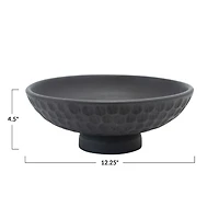 Hello Honey® 12" Black Modern Wood Footed Serving Bowl with Carved Circles