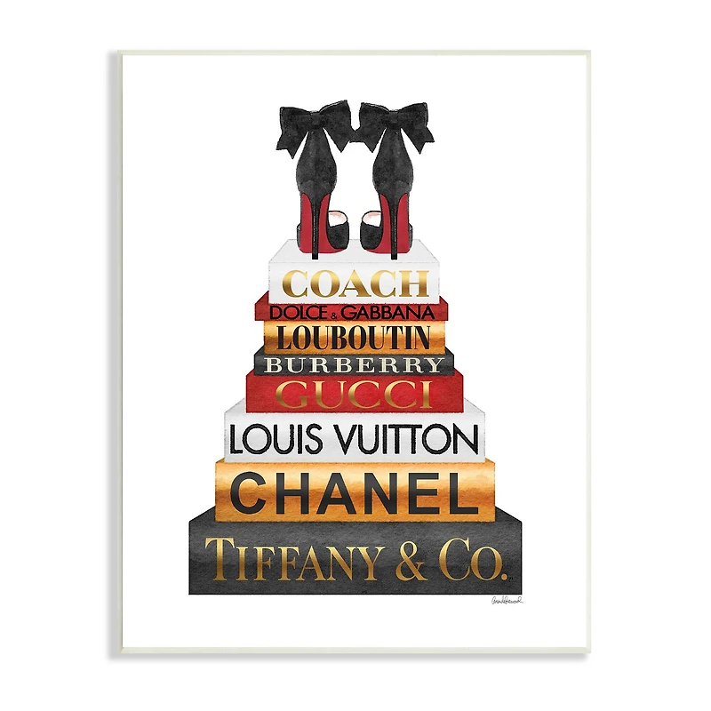Stupell Industries Designer Bow Heels on Deluxe Glam Bookstack Wall Plaque