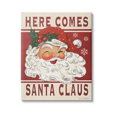 Stupell Industries Here Comes Santa Claus Smiling Vintage Canvas Wall Art