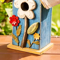 Glitzhome® 10.25" Retro Blue Distressed Flower Birdhouse