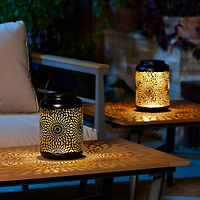 Glitzhome® 8.75" Metal Cutout Solar Powered Hanging Lantern Set