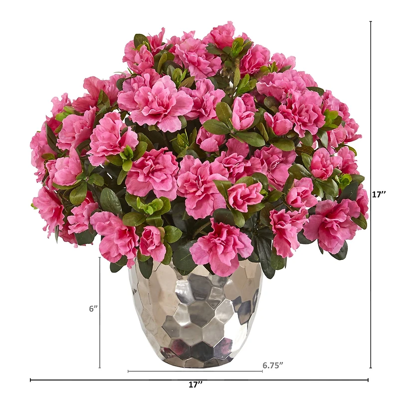17" Pink Azalea in Silver Planter