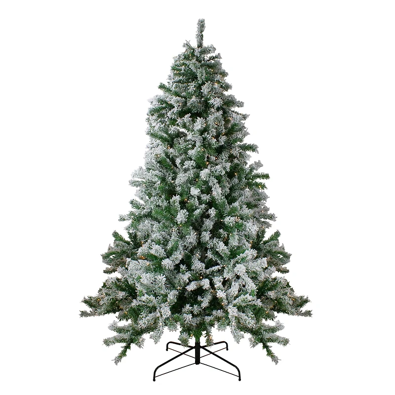 7.5ft. Pre-Lit Flocked Winter Park Fir Artificial Christmas Tree, Warm Clear LED Lights