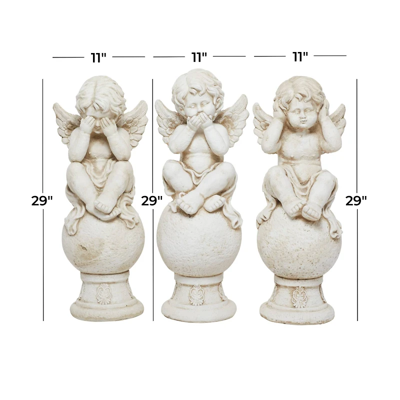 29" White Stone French Country Angel Garden Sculpture Set