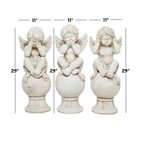 29" White Stone French Country Angel Garden Sculpture Set