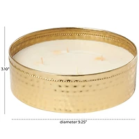 Jasmine Scented 4-Wick Candle in Wide Hammered Gold Bowl