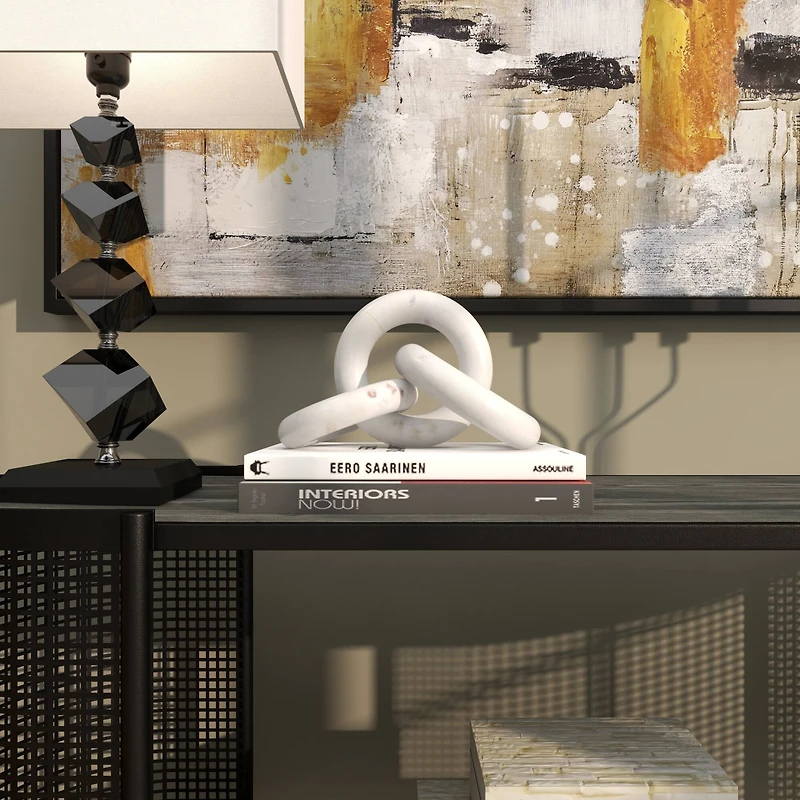 10" White Marble 3 Link Chain Sculpture Décor