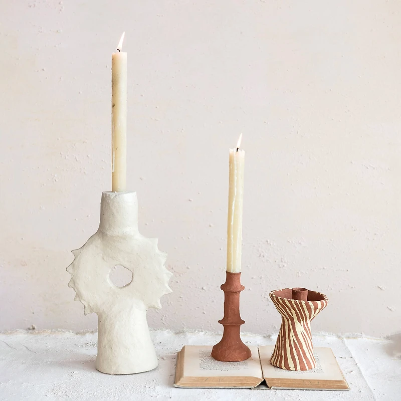 Hello Honey® 5" Round Decorative Hand-Painted Paper Mache Taper Holder