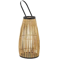 The Novogratz 20" Brown Wicker Handmade Slatted Frame Candle Lantern with Handle