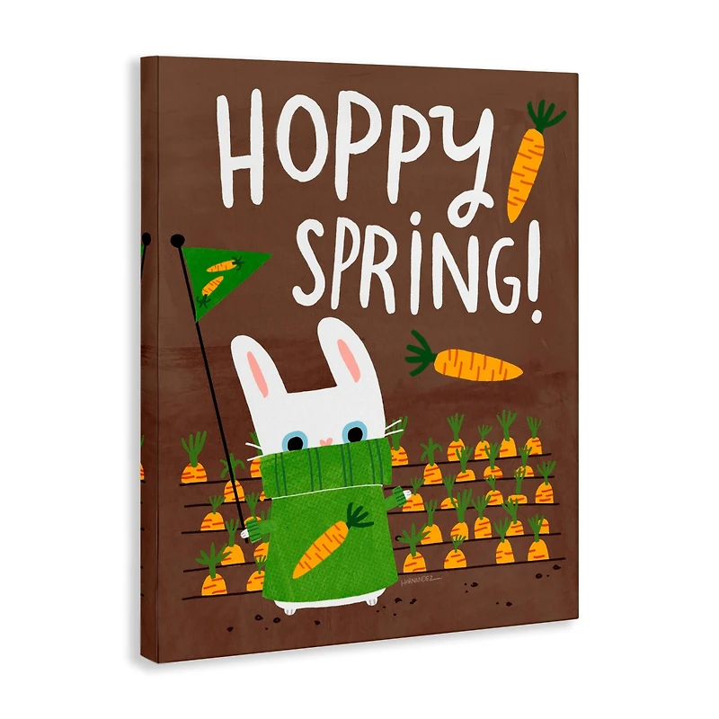 Stupell Industries Happy Spring Bunny & Carrots Canvas Wall Art