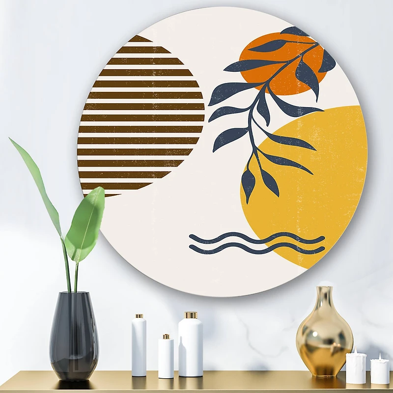 Designart - Botanical Minimalist Leaf With Abstract Shapes I