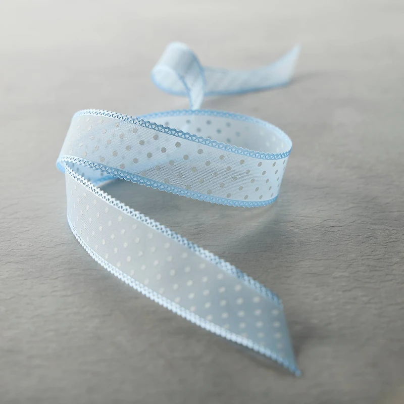 1" x 5yd. Light Blue Polka Dot Organza Ribbon by Celebrate It™