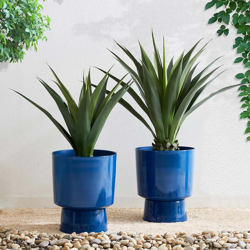 Glitzhome® 16.75" Cobalt Blue Faux Ceramic Urn Plastic Planters, 2ct.