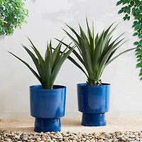 Glitzhome® 16.75" Cobalt Blue Faux Ceramic Urn Plastic Planters, 2ct.