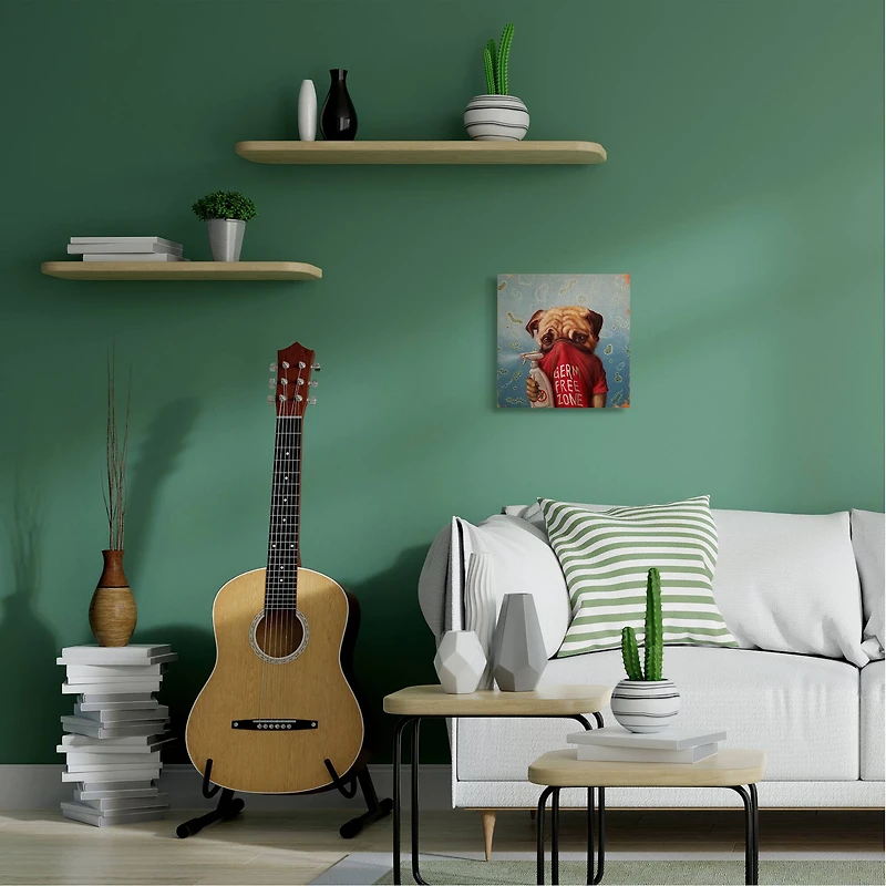 Stupell Industries Pug Portrait Germ Free Zone Cleaning Dog Canvas Wall Art