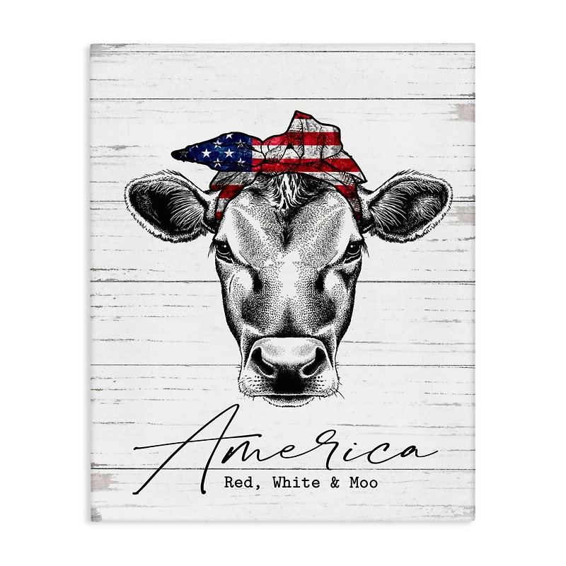 Stupell Industries Americana Cow Red White and Moo Country Farm Quote Canvas Wall Art