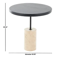 20.5" Black Wood Accent Table with Ivory Marble Base