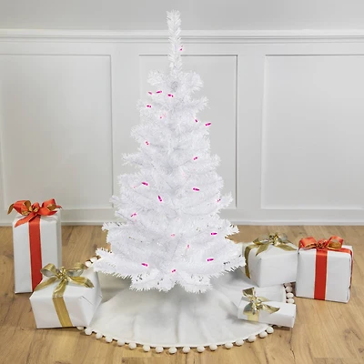 3ft. Pre-Lit Woodbury White Pine Slim Artificial Christmas Tree, Pink Lights