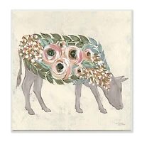 Stupell Industries Rustic Cow Pink Green Floral Body White Framed Wall Art