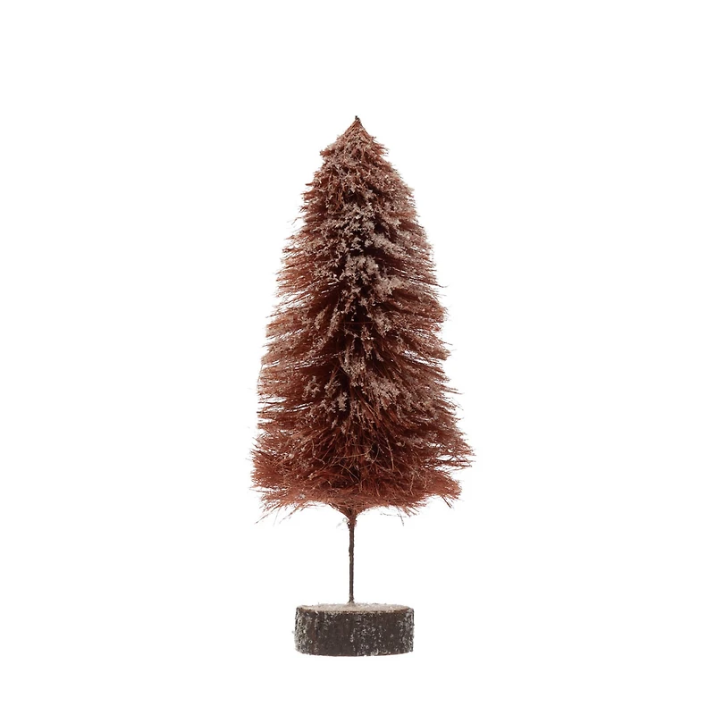 Hello Honey® 15" Sisal Bottle Brush Tree with Wood Slice Base & Snow Finish